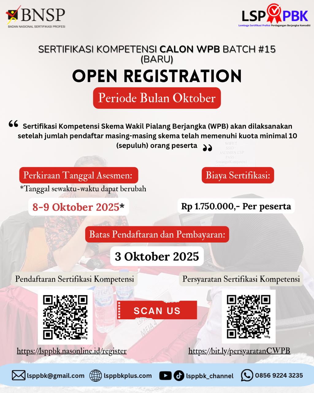 Pendaftaraan Sertifikasi CWPB Periode Oktober 2025