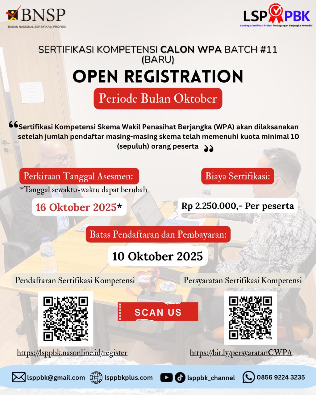 Pendaftaraan Sertifikasi CWPA Periode Oktober 2025